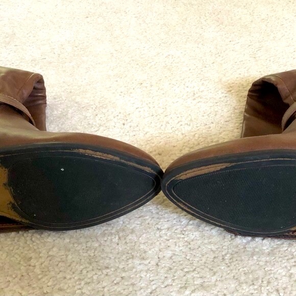 Material Girl High Boots Cognac Size 7.5 M Buckle Zipper Box MCAPRI Lined - Picture 6 of 13